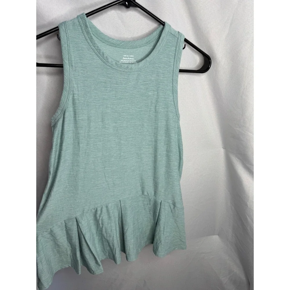 Hanna Andersson Girls Size 8 Green Space Dye Peplum Racerback Active Tank Top